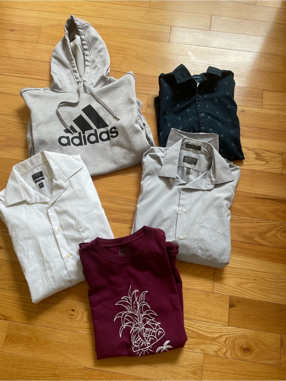 Lot of 5 Men’s Hoodie/Shirts-Size Small-Adidas Hoodie-RSQ-Arrow- Denim &Flower